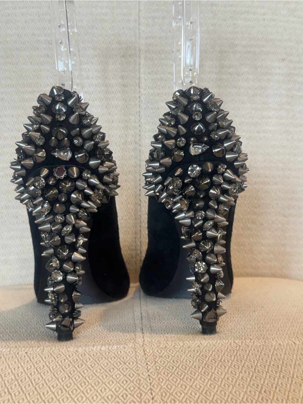 Sam Edelman Black Suede Peep-Toe Heels with Spike Embellishments - Picture 4 of 10